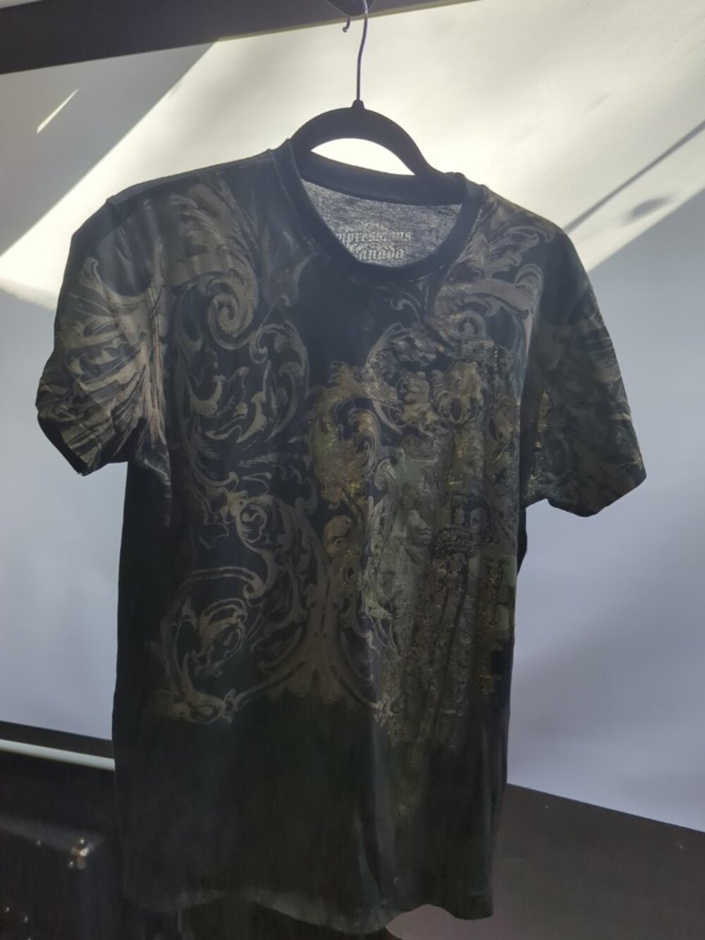 Y2K Skull Sword Cross Wings Royal T Shirt Mens Large Black Graphic Affliction